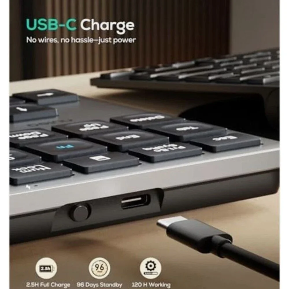 Nulea Bluetooth 5.0 & 2.4G Wireless 34-Key Numeric Keypad - USB-C Rechargeable